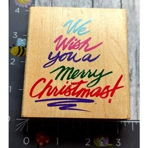 Rubber Stampede We Wish You A Merry Christmas Script Rubber Stamp Wood #C6